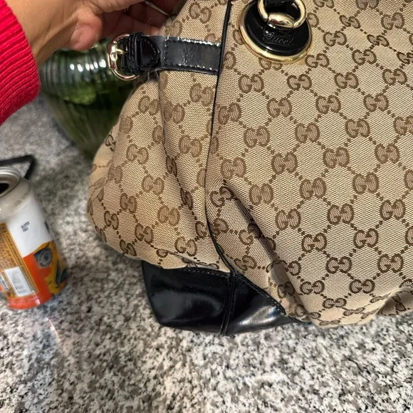 Gucci Full Moon Tote Tan and Black Monogram Shoulder Bag - Picture 9 of 10